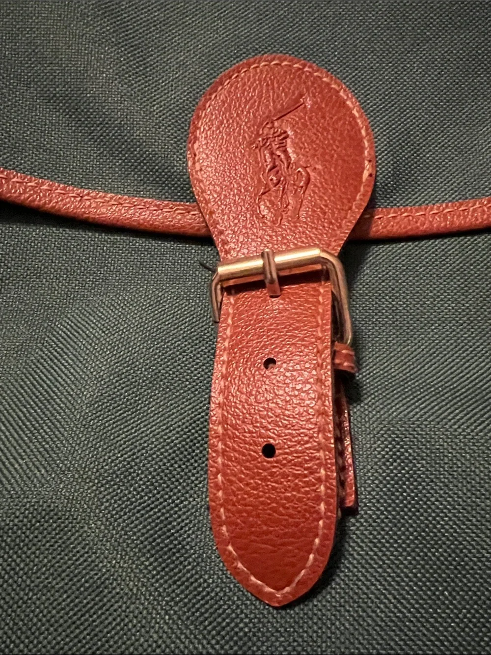 Iconic Ralph Lauren Green Duffel Bag with Brown Leather Trim